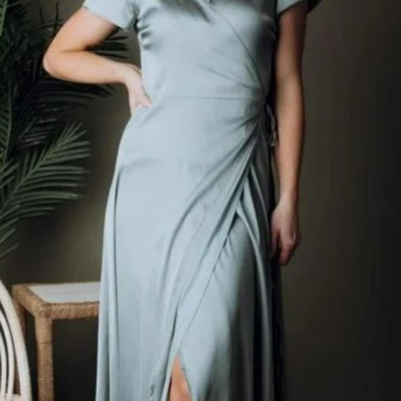 NWT - Krystal Satin Wrap Gown | Eucalyptus (color no longer being sold) - Picture 3 of 4
